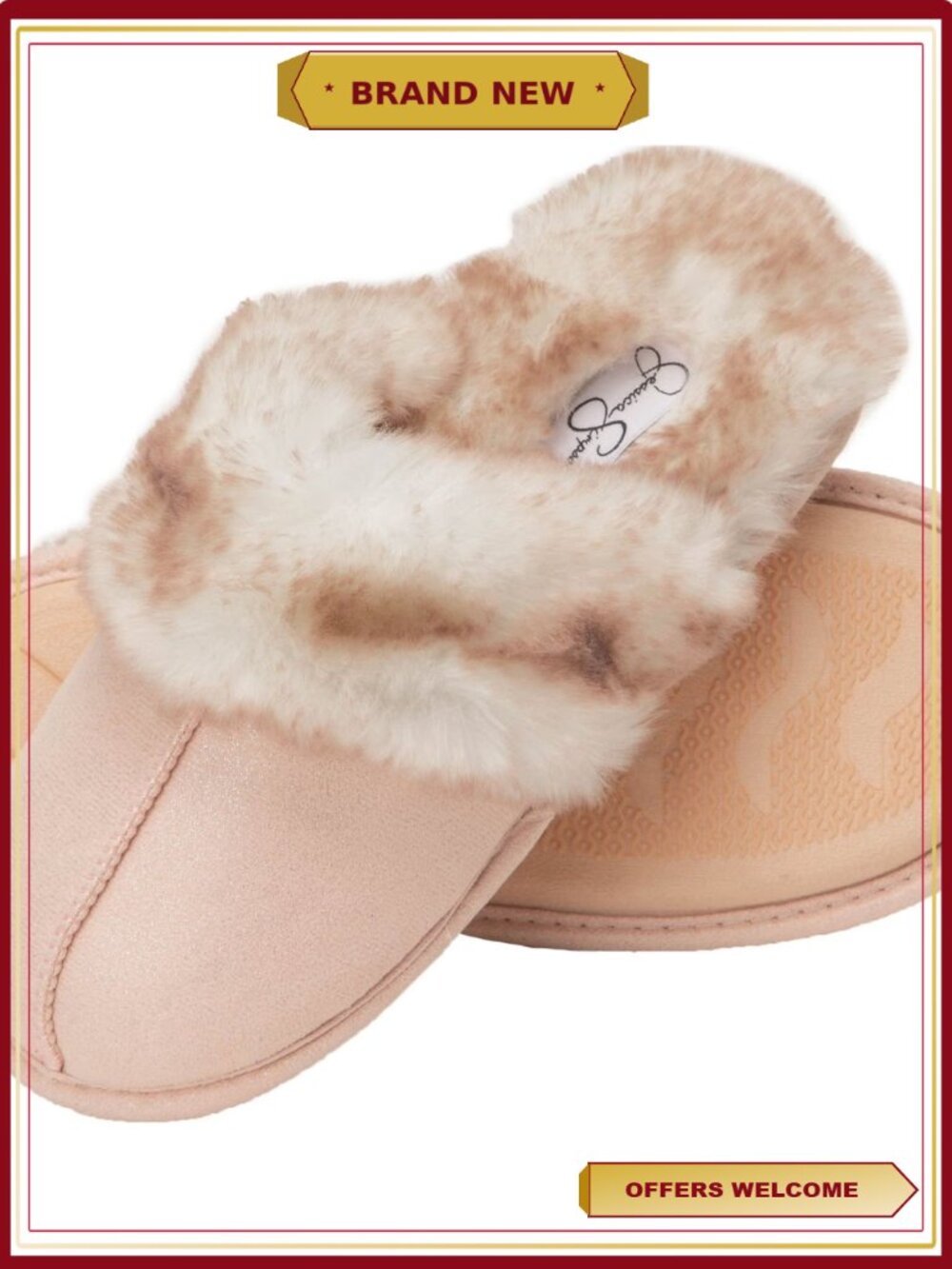 Faux Fur House Slippers Memory Foam Slip On Anti-Skid Scuff
